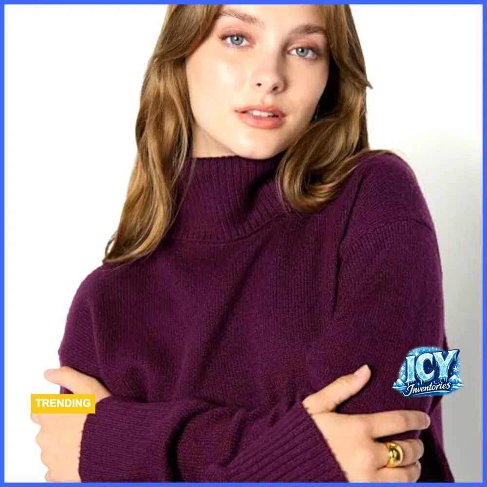 Relaxed Fit Cotton Blend Turtleneck Pullover Sweater Women's Size Small